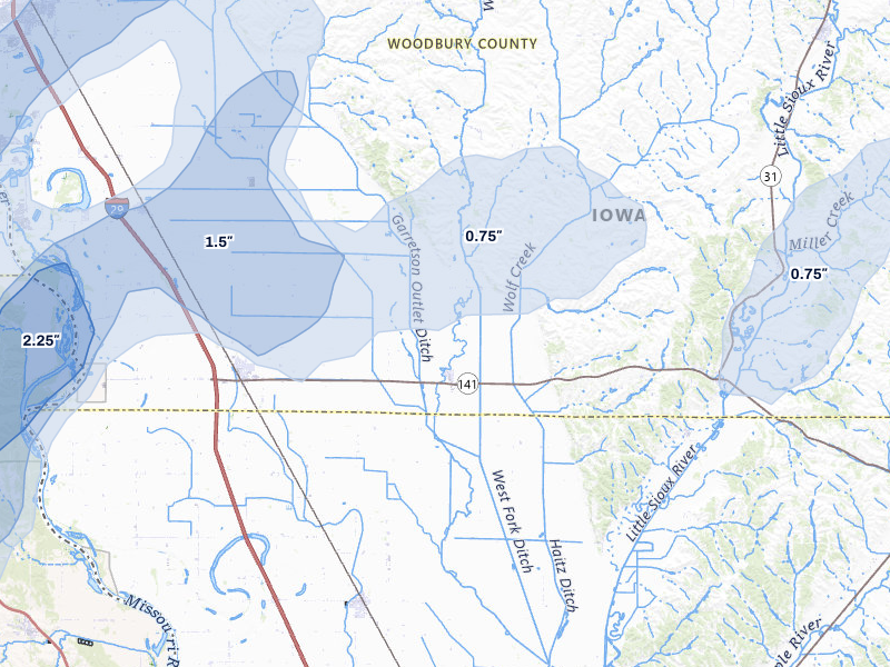 NEXRAD radar-signature map of the hail over Hornick, IA