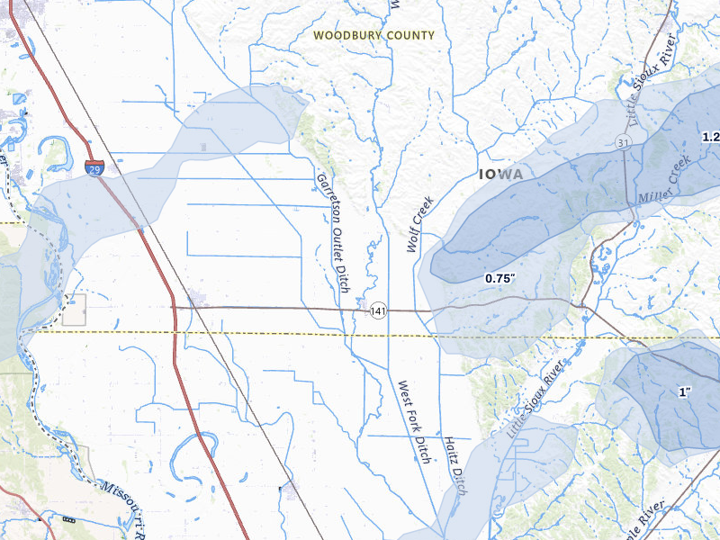 NEXRAD radar-signature map of the hail over Hornick, IA