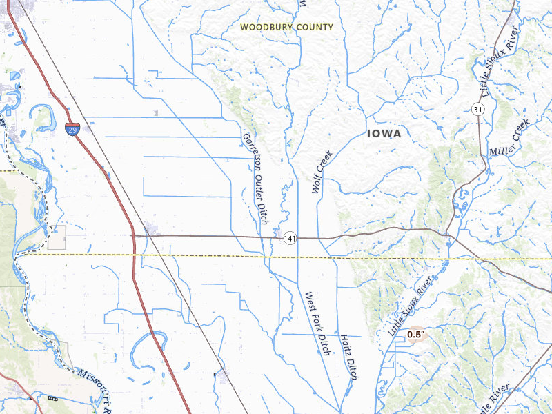 Radar-estimated hail-size map of the storm over Hornick, IA on Jul 4, 2026