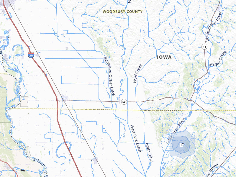 NEXRAD radar-signature map of the hail over Hornick, IA