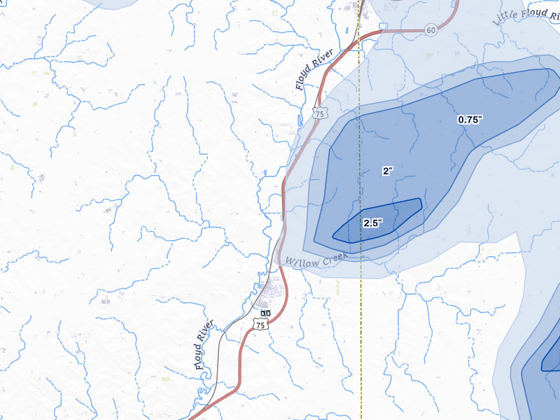 NEXRAD radar-signature map of the hail storm over Hospers, IA on Jun 27, 2026