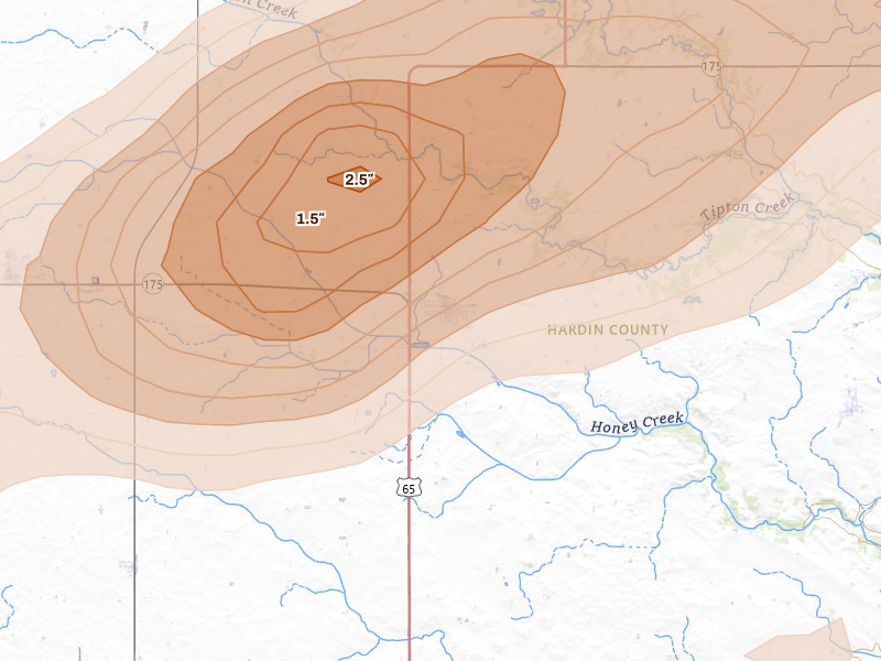 Radar-estimated hail-size map of the storm over Hubbard, IA