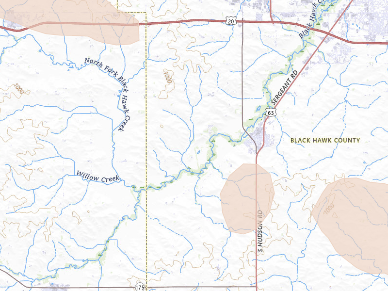 Radar-estimated hail-size map of the storm over Hudson, IA on Aug 10, 2026