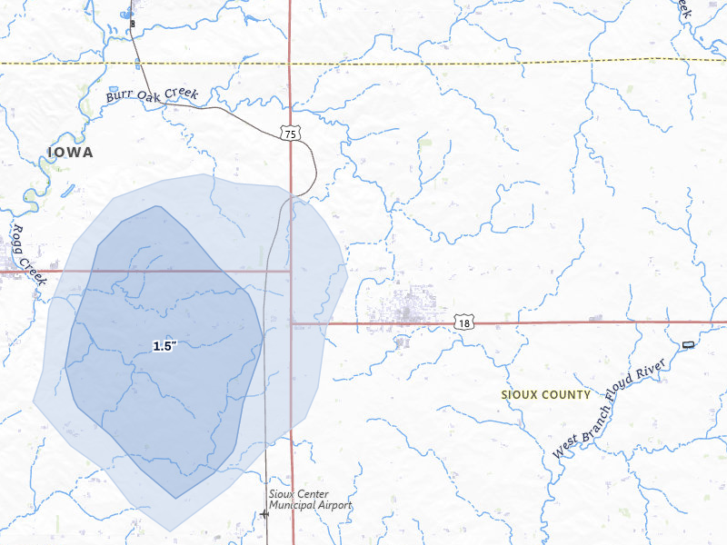 NEXRAD radar-signature map of the hail storm over Hull, IA on May 16, 2026