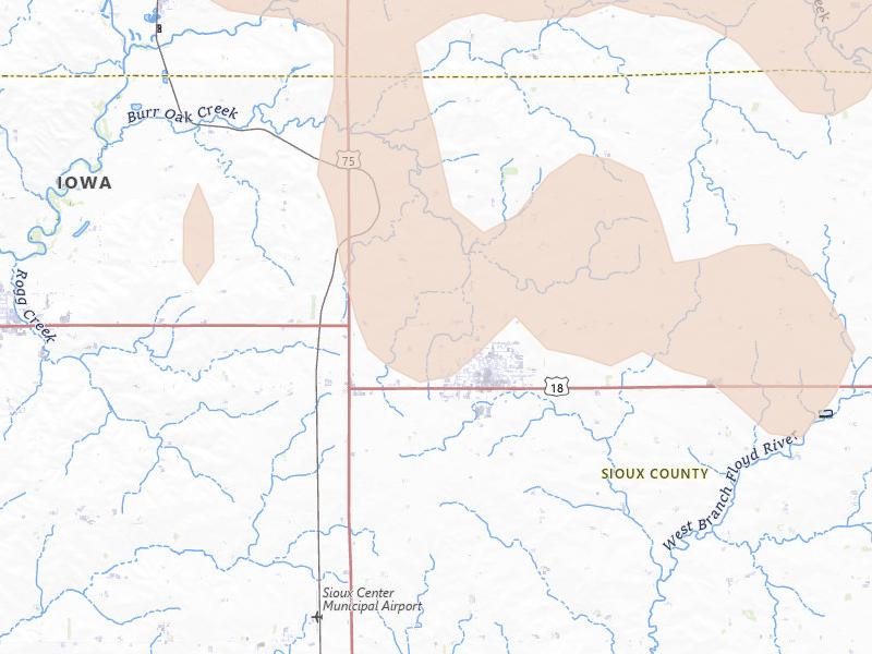 Radar-estimated hail-size map of the storm over Hull, IA on May 24, 2026