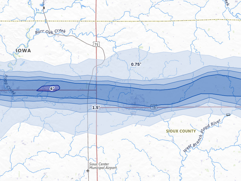 NEXRAD radar-signature map of the hail storm over Hull, IA on Jun 27, 2026