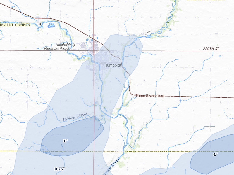 NEXRAD radar-signature map of the hail over Humboldt, IA