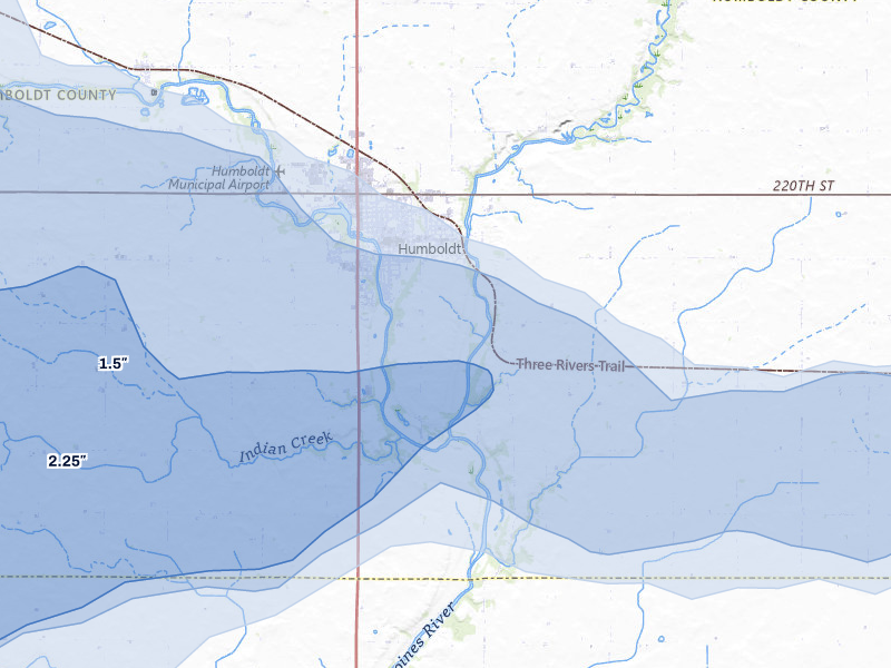 NEXRAD radar-signature map of the hail storm over Humboldt, IA on May 15, 2026