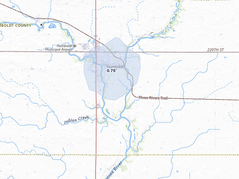 NEXRAD radar-signature map of the hail storm over Humboldt, IA on Jun 27, 2026
