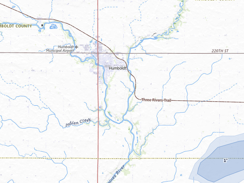 NEXRAD radar-signature map of the hail storm over Humboldt, IA on Jun 28, 2026