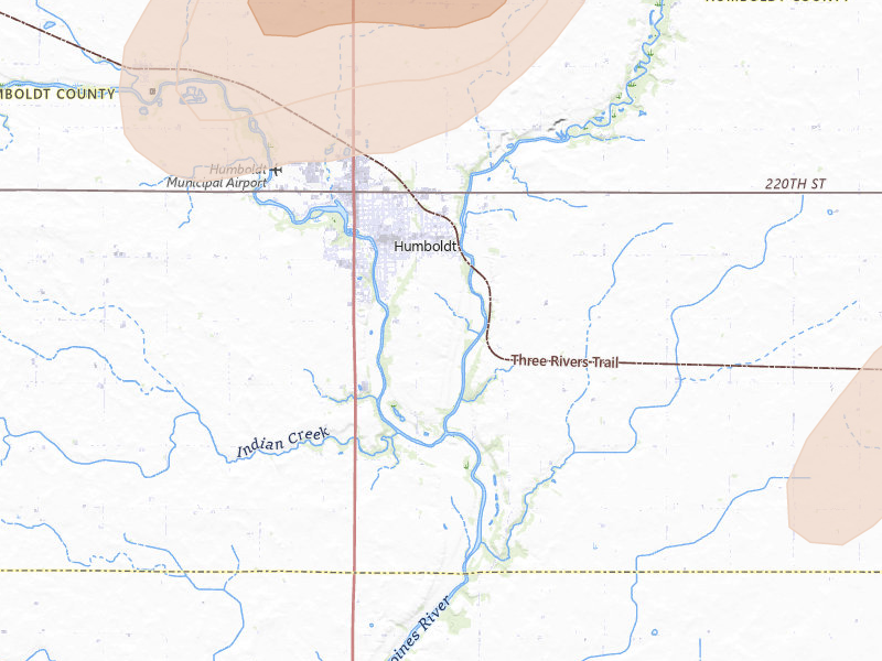 Radar-estimated hail-size map of the storm over Humboldt, IA on Jul 2, 2026