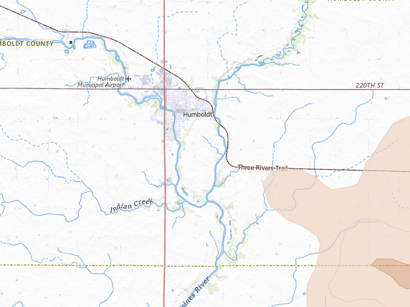 Radar-estimated hail-size map of the storm over Humboldt, IA on Jul 20, 2026
