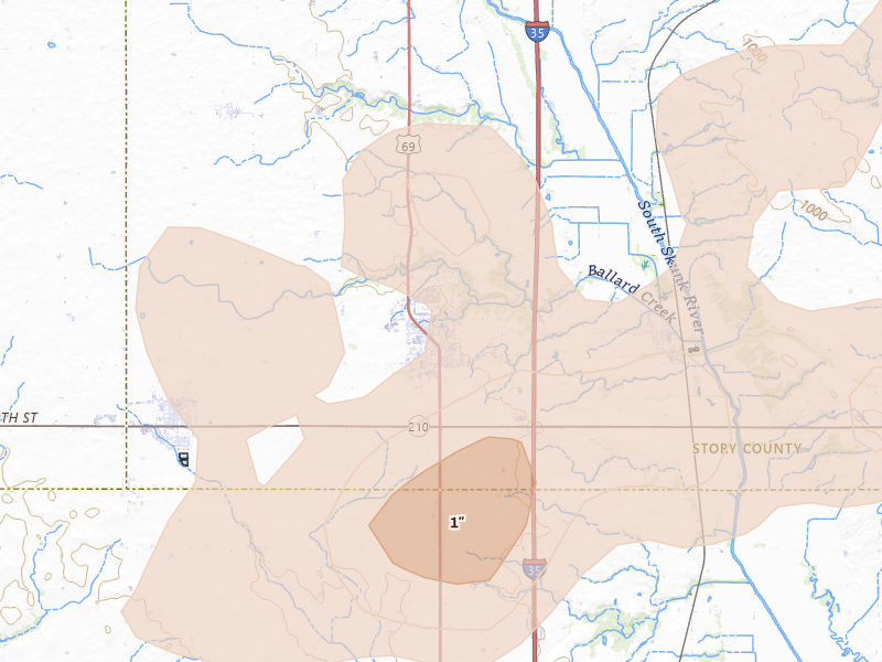Radar-estimated hail-size map of the storm over Huxley, IA