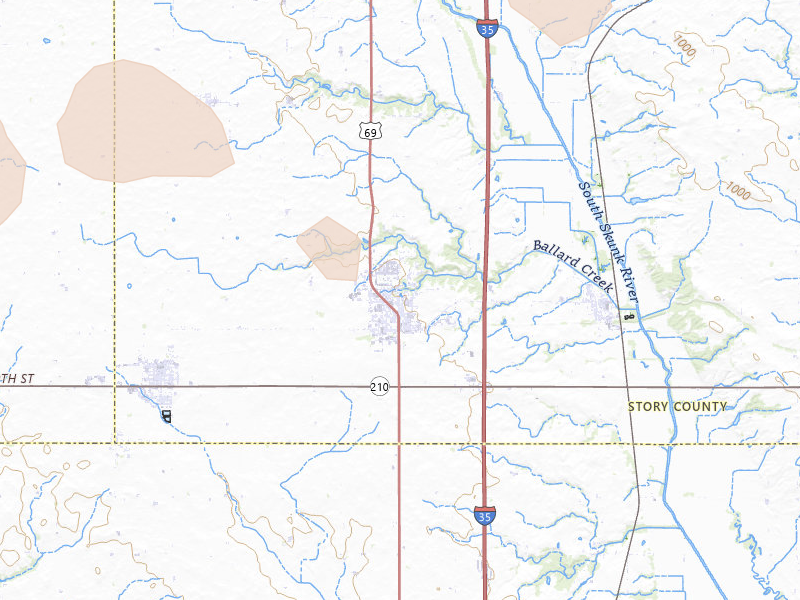 Radar-estimated hail-size map of the storm over Huxley, IA on Apr 23, 2026