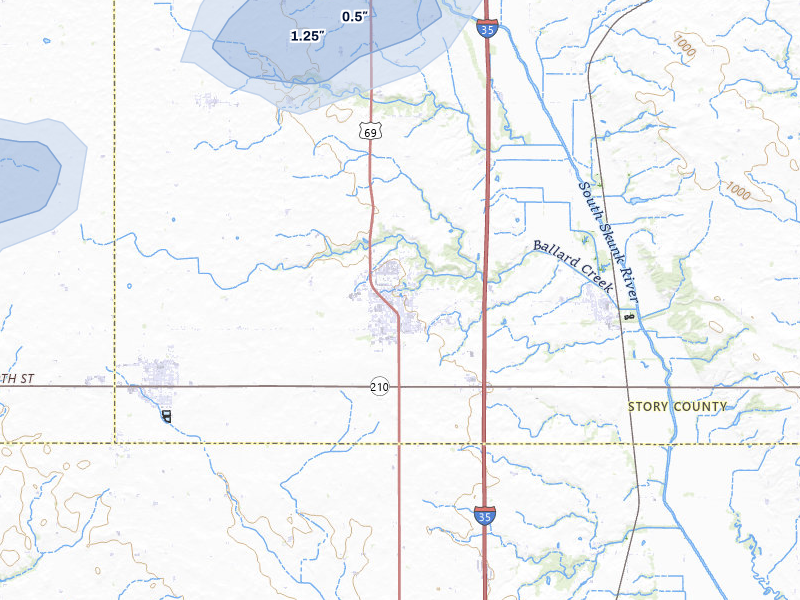 NEXRAD radar-signature map of the hail over Huxley, IA