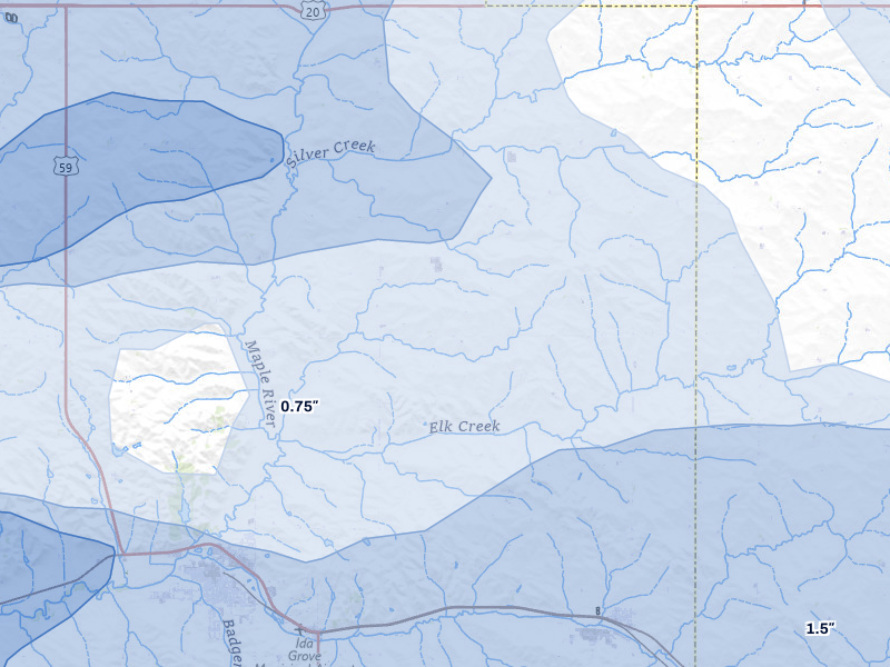 NEXRAD radar-signature map of the hail storm over Ida Grove, IA on May 15, 2026
