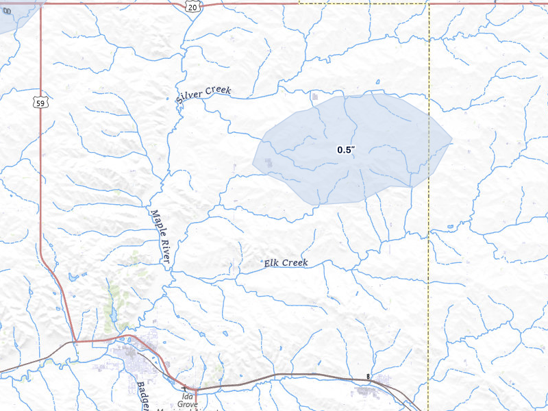 NEXRAD radar-signature map of the hail storm over Ida Grove, IA on May 17, 2026