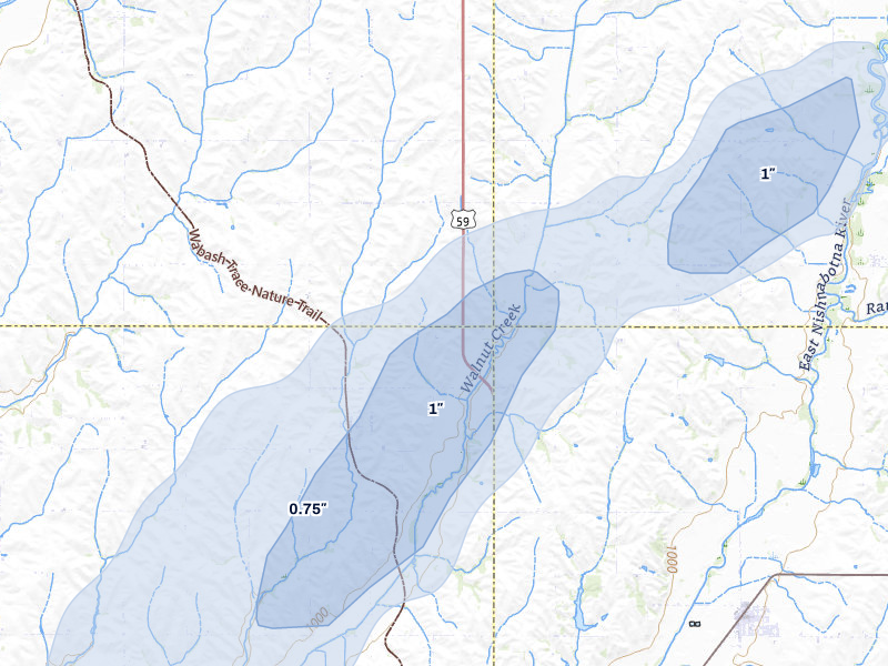 NEXRAD radar-signature map of the hail storm over Imogene, IA on Mar 6, 2026