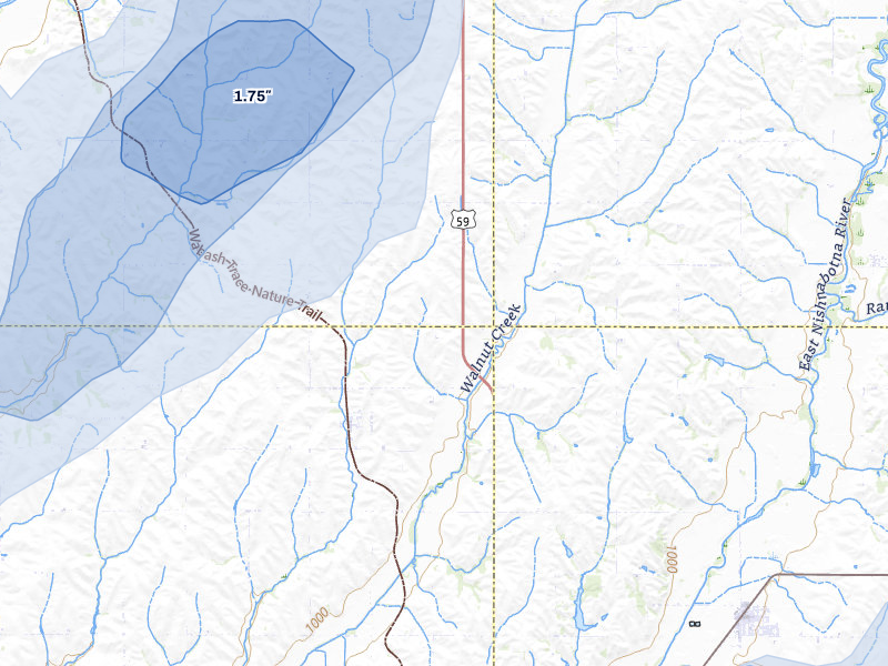 NEXRAD radar-signature map of the hail over Imogene, IA