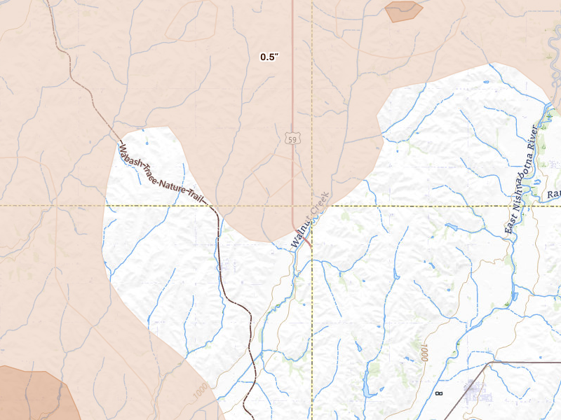 Radar-estimated hail-size map of the storm over Imogene, IA