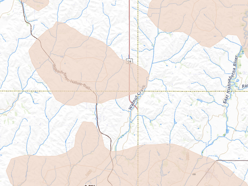 Radar-estimated hail-size map of the storm over Imogene, IA on Aug 8, 2026