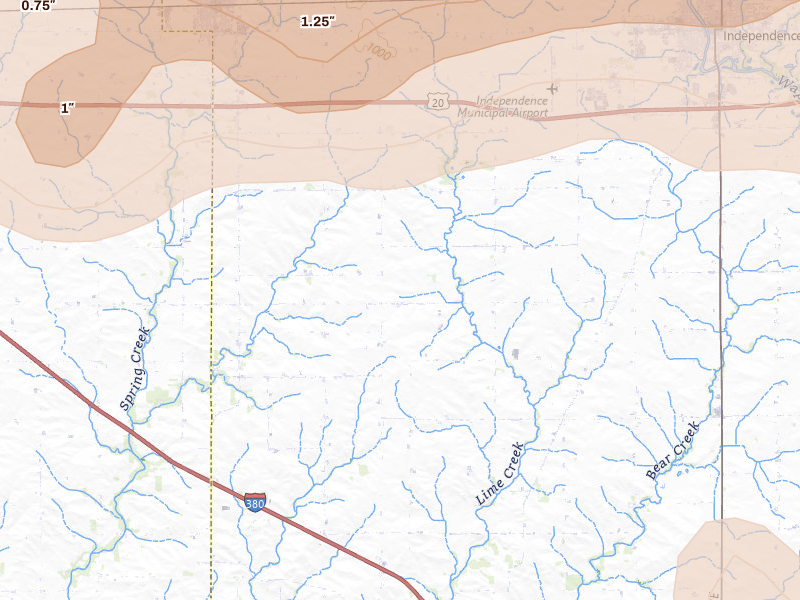 Radar-estimated hail-size map of the storm over Independence, IA