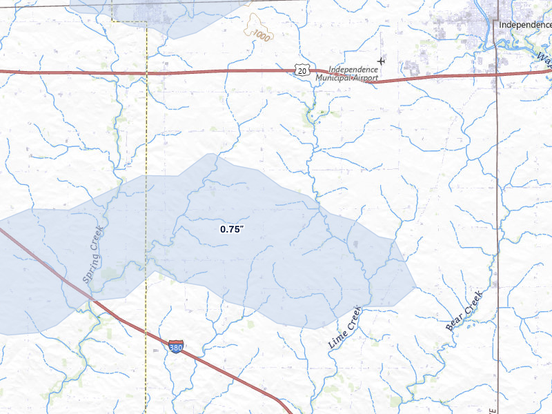 NEXRAD radar-signature map of the hail storm over Independence, IA on Jun 28, 2026