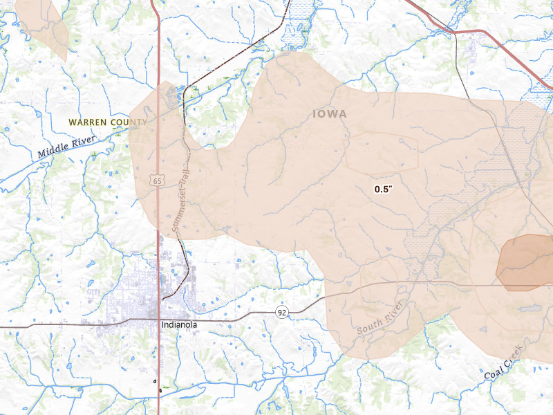 Radar-estimated hail-size map of the storm over Indianola, IA