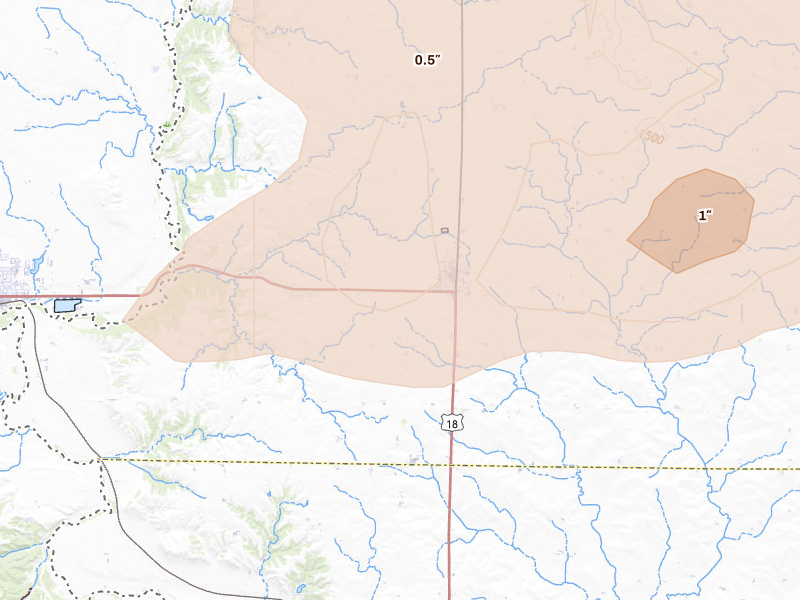 Radar-estimated hail-size map of the storm over Inwood, IA on May 24, 2026