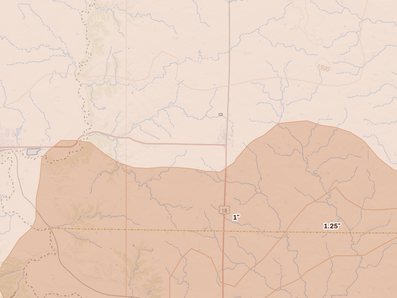 Radar-estimated hail-size map of the storm over Inwood, IA on Jun 27, 2026