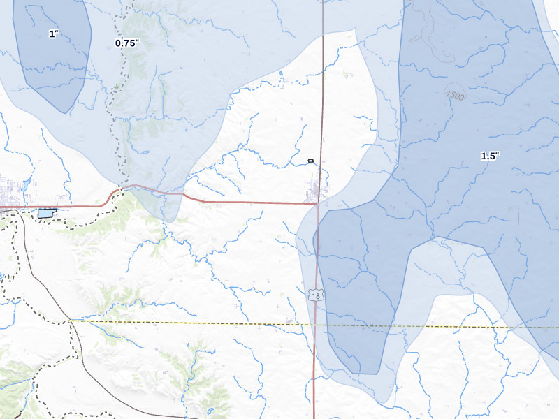 NEXRAD radar-signature map of the hail storm over Inwood, IA on Jun 30, 2026