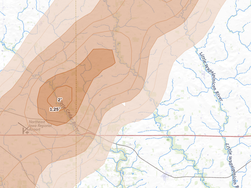 Radar-estimated hail-size map of the storm over Ionia, IA