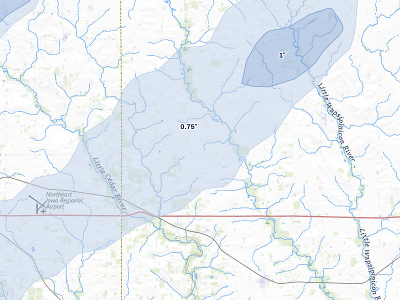 NEXRAD radar-signature map of the hail storm over Ionia, IA on Jul 1, 2026