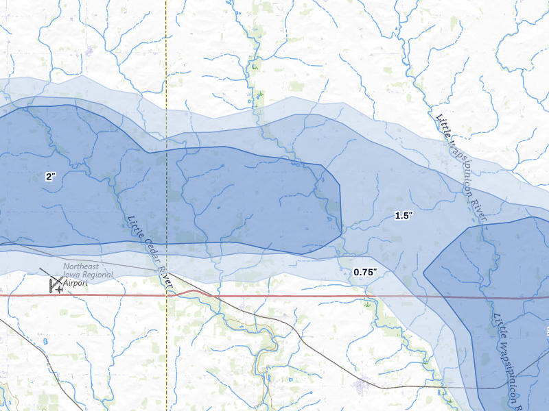 NEXRAD radar-signature map of the hail over Ionia, IA