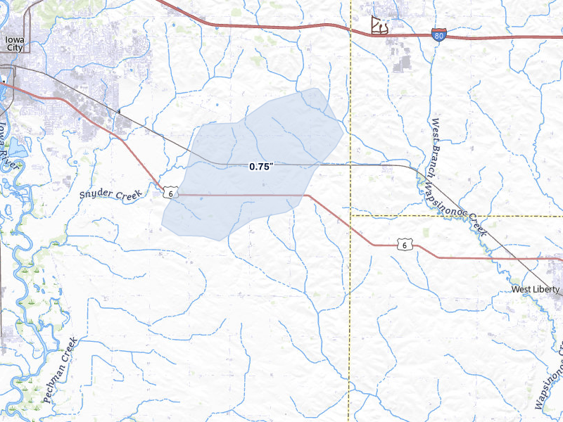 NEXRAD radar-signature map of the hail over Iowa City, IA