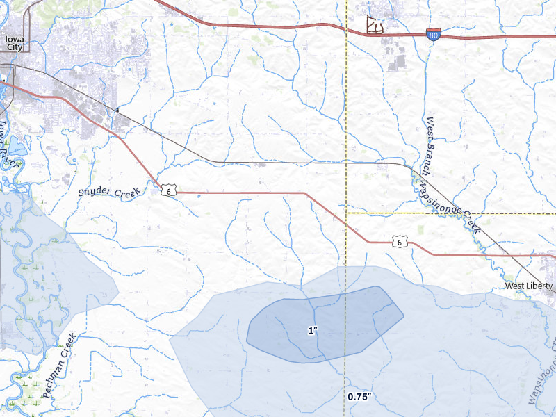 NEXRAD radar-signature map of the hail over Iowa City, IA