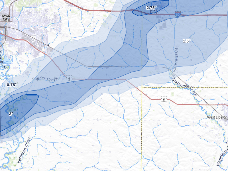 NEXRAD radar-signature map of the hail storm over Iowa City, IA on Apr 2, 2026