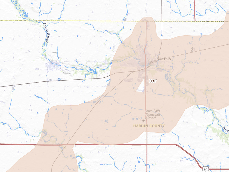 Radar-estimated hail-size map of the storm over Iowa Falls, IA