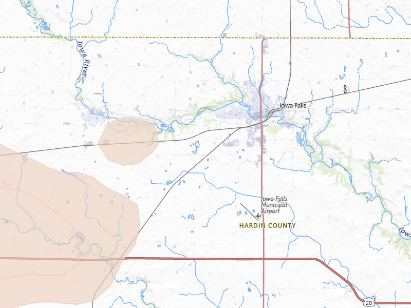 Radar-estimated hail-size map of the storm over Iowa Falls, IA on May 15, 2026