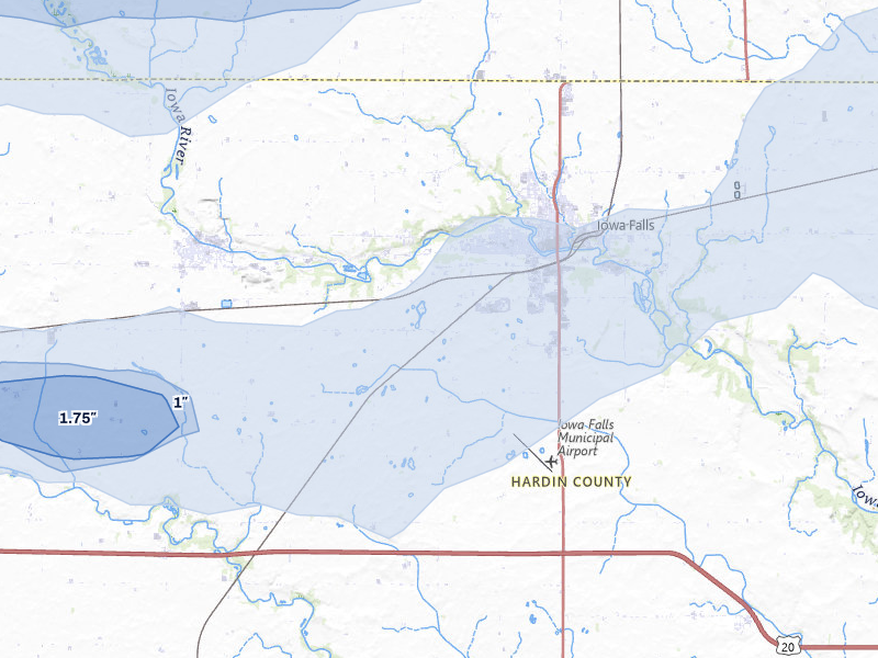 NEXRAD radar-signature map of the hail storm over Iowa Falls, IA on May 15, 2026