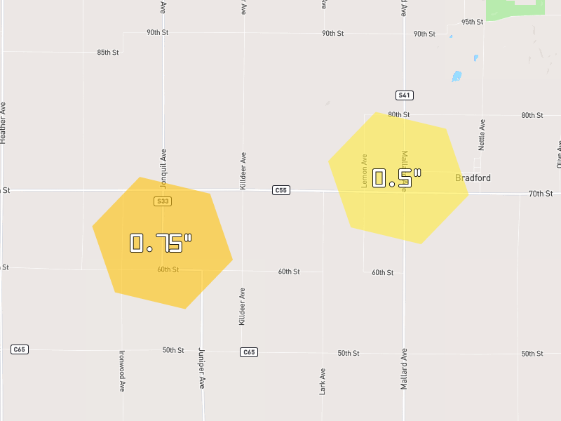 Hail map of Iowa Falls, IA on Jun 28, 2026, hail up to 0.75"