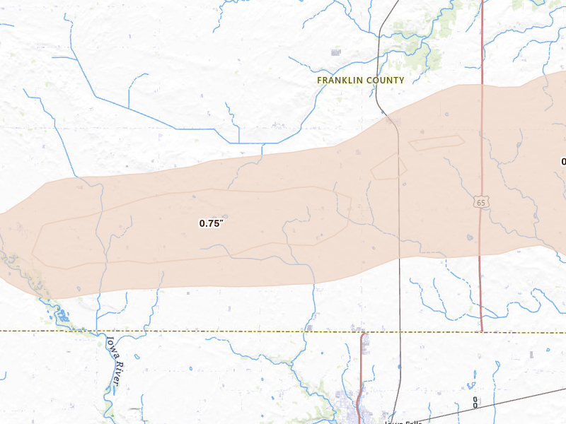 Radar-estimated hail-size map of the storm over Iowa Falls, IA