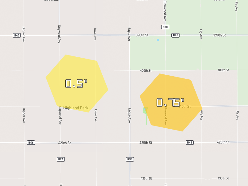 Hail map of Ireton, IA on Jun 1, 2026, hail up to 0.75"