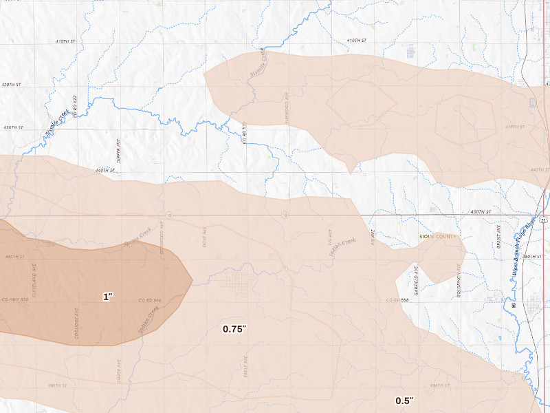 Radar-estimated hail-size map of the storm over Ireton, IA