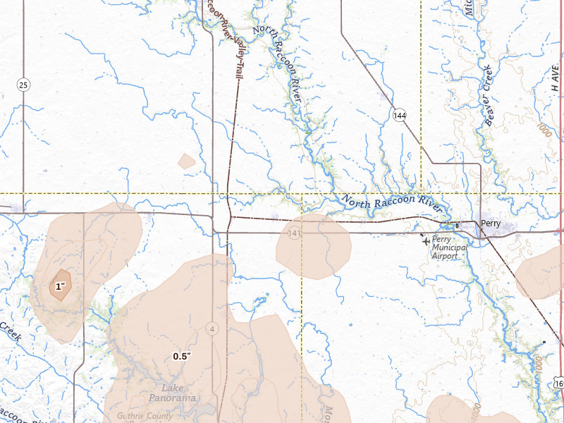 Radar-estimated hail-size map of the storm over Jamaica, IA on May 15, 2026