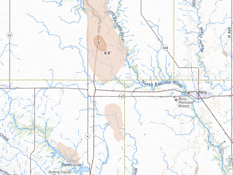Radar-estimated hail-size map of the storm over Jamaica, IA on Jun 1, 2026