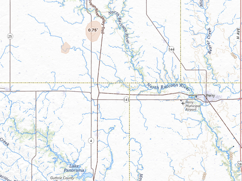 Radar-estimated hail-size map of the storm over Jamaica, IA on Jun 28, 2026
