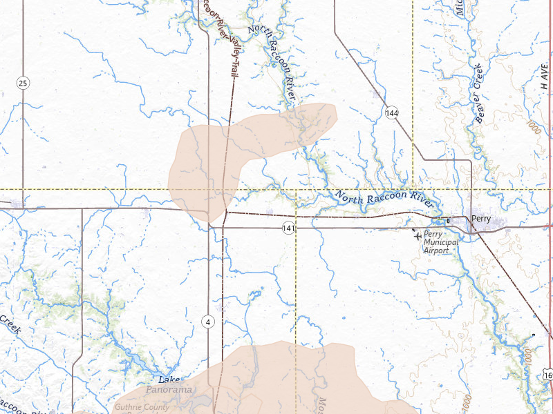 Radar-estimated hail-size map of the storm over Jamaica, IA on Jul 3, 2026
