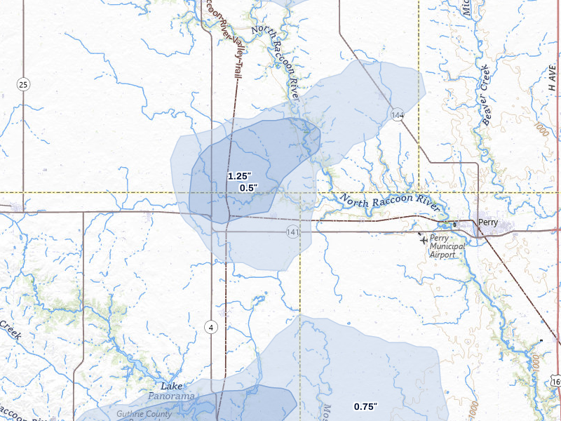 NEXRAD radar-signature map of the hail storm over Jamaica, IA on Jul 3, 2026