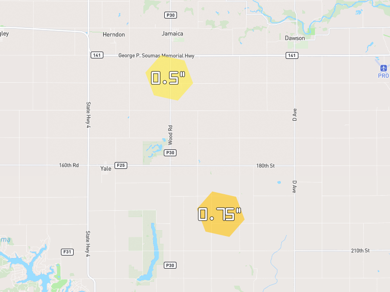 Hail map of Jamaica, IA on Jul 4, 2026, hail up to 0.75"